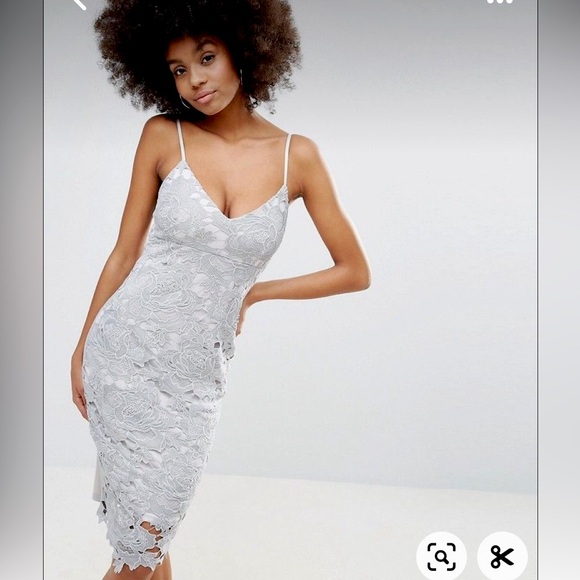 #15 ASOS Club L light grey crochet lace pencil midi dress with spaghetti str… - Picture 1 of 11